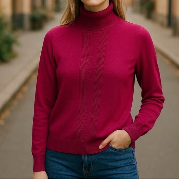 Tommy Hilfiger Magenta Turtleneck Sweater Button Cuff Size L Retro - Picture 13 of 14
